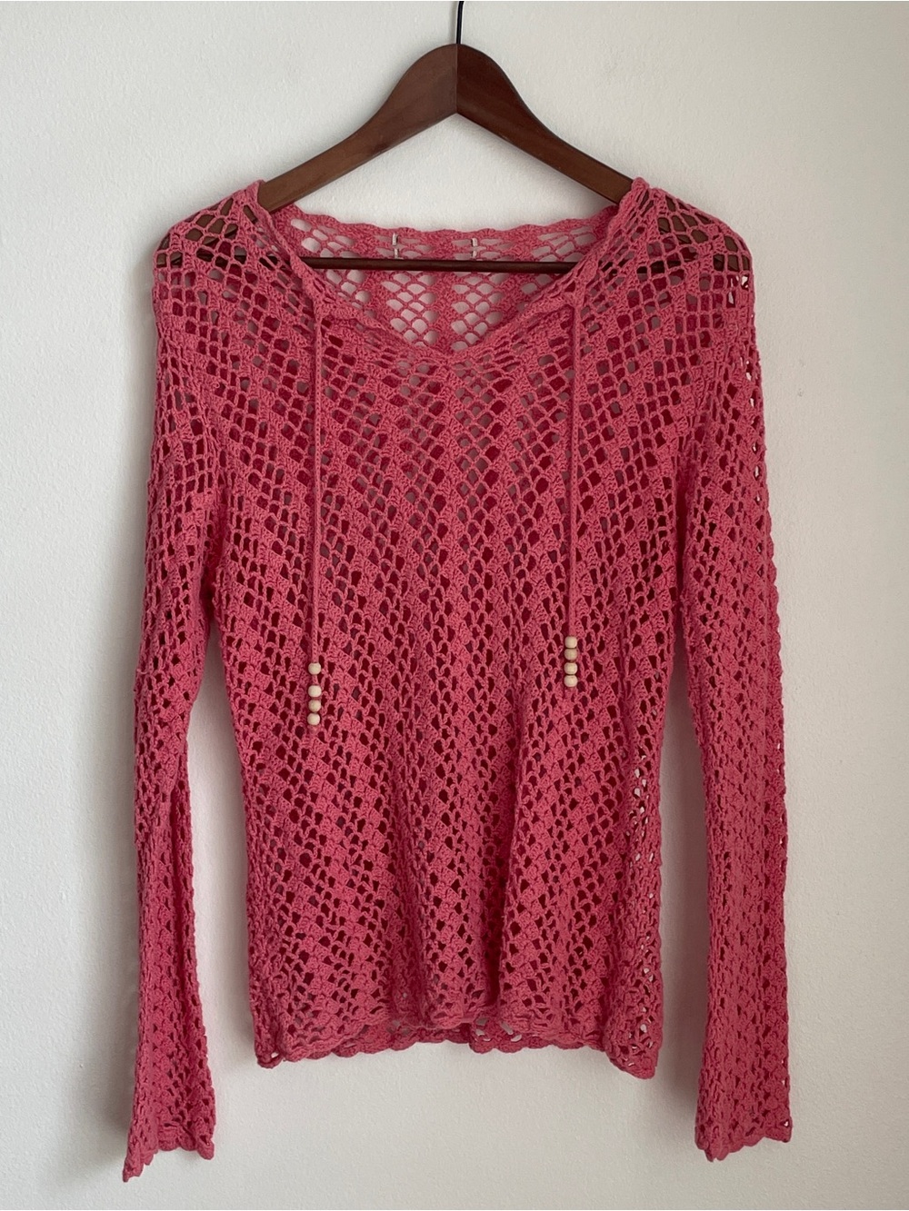 Pink Crochet Open Knit Top Size Medium Boho Cottagecore Fairy Beach